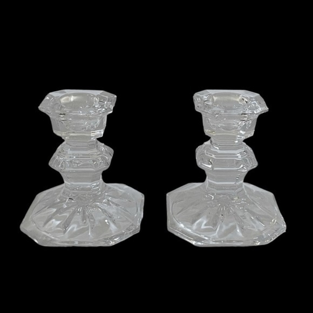 Mikasa Edinburgh Crystal Candlesticks Set of 2 Art Deco Slovenia 3" Taper Holder